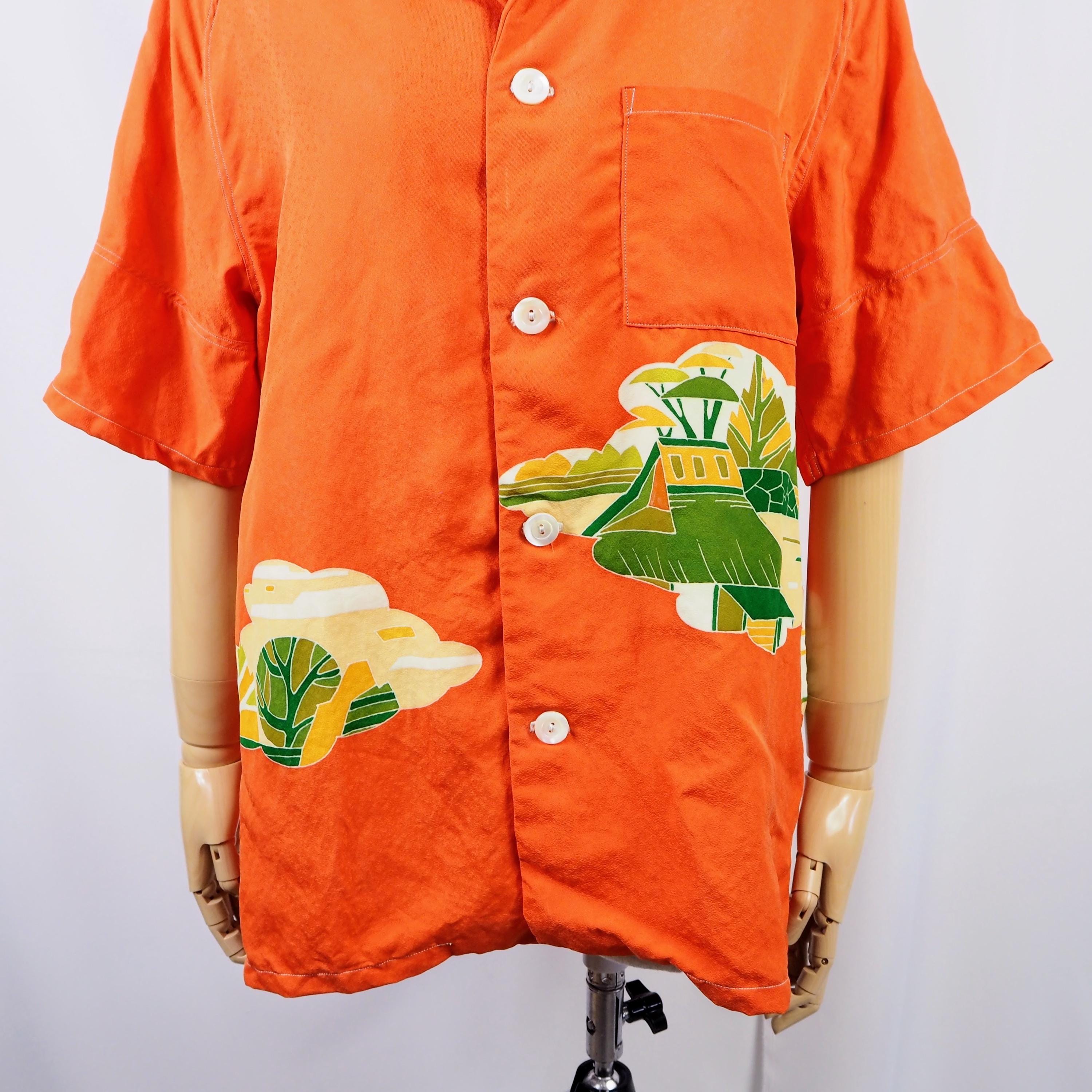 Orange Japanese House Short Sleeve Aloha Shirt M CA52