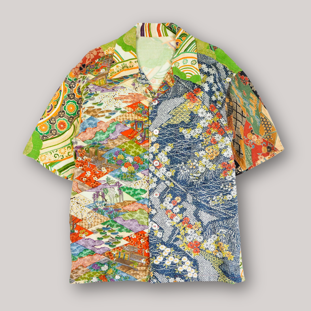 カラフル総柄　半袖アロハシャツ　L　CA16