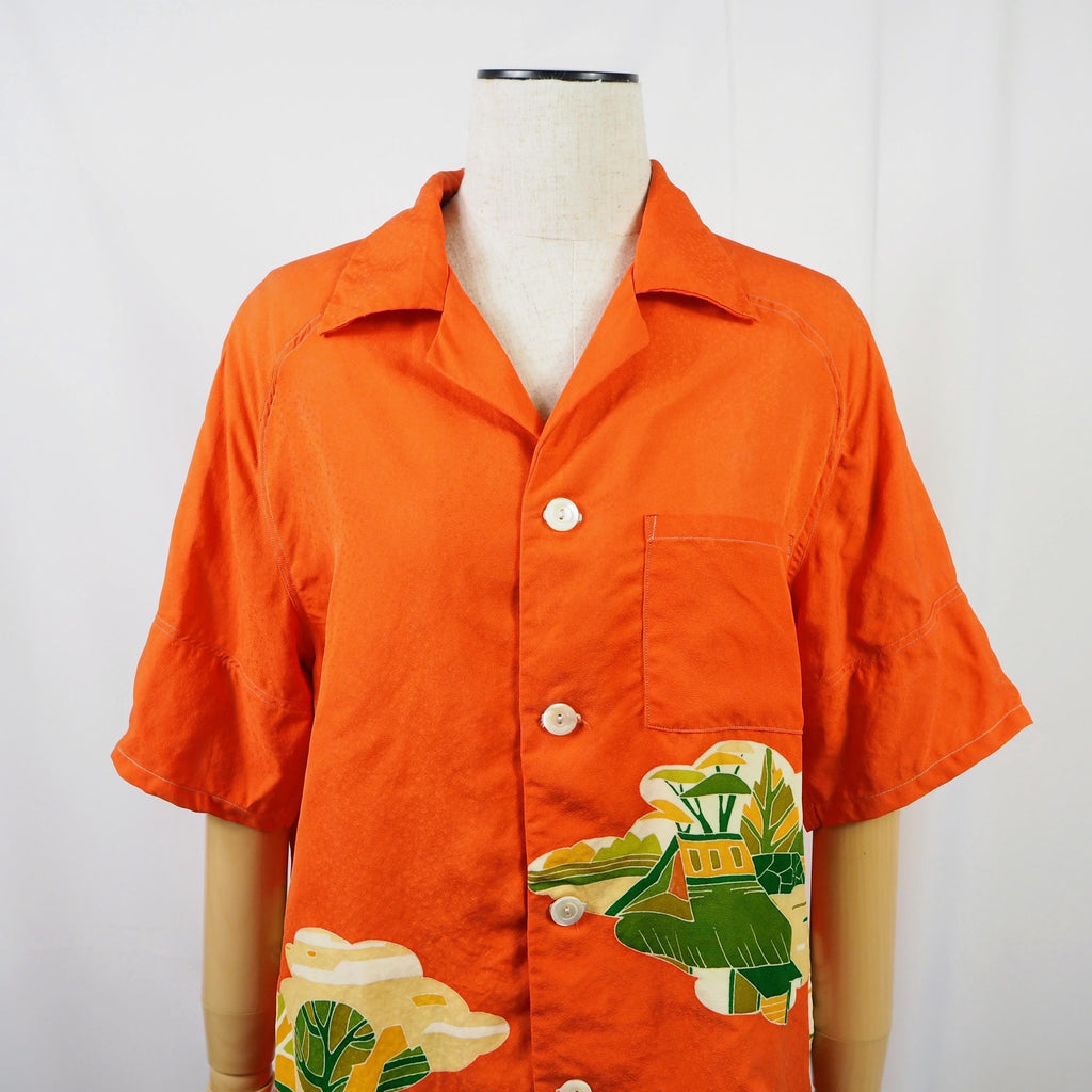 Orange Japanese House Short Sleeve Aloha Shirt M CA52