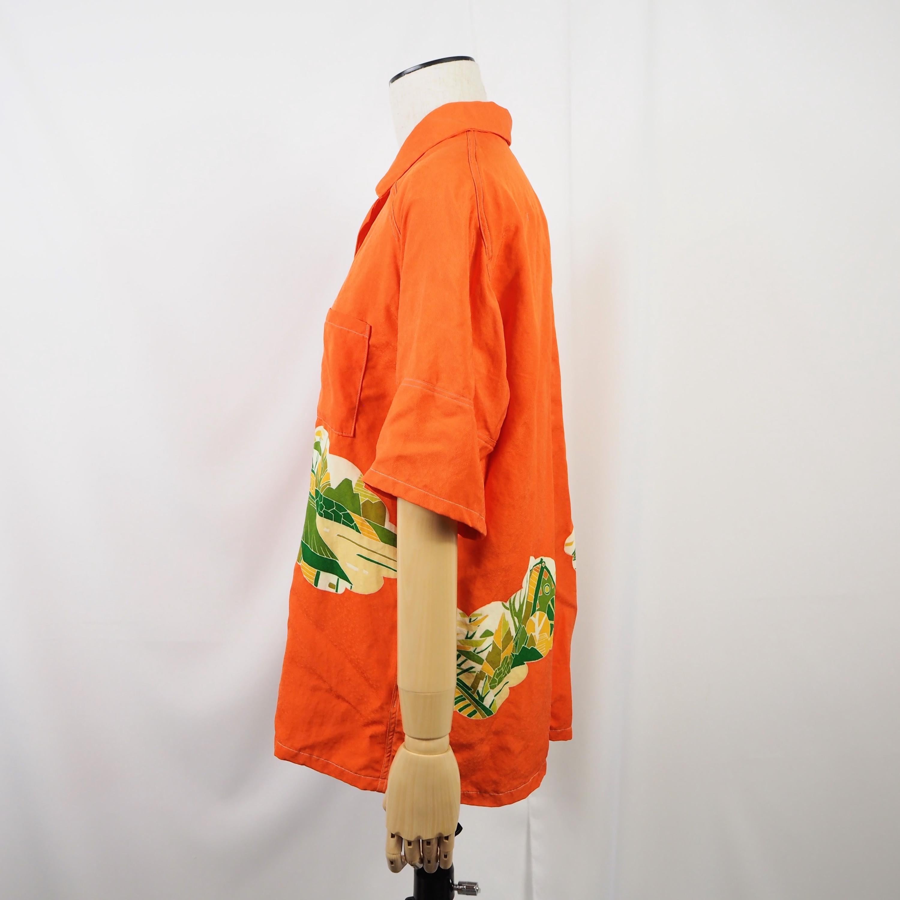 Orange Japanese House Short Sleeve Aloha Shirt M CA52