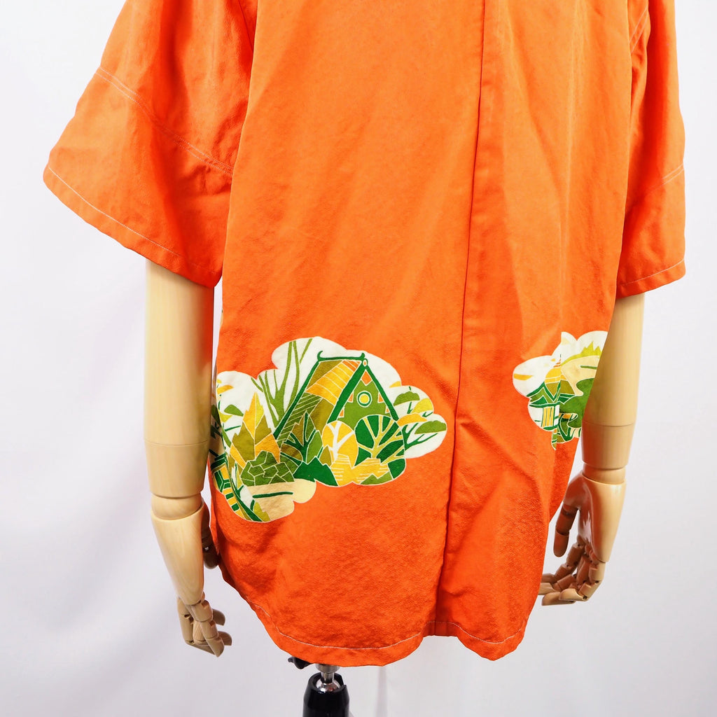 Orange Japanese House Short Sleeve Aloha Shirt M CA52