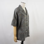 Gray Geometric Pattern Short Sleeve Oshima Tsumugi Aloha Shirt M CA45