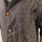 Brown Geometric Pattern Short Sleeve Oshima Tsumugi Aloha Shirt L CA44