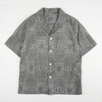 Gray Geometric Pattern Short Sleeve Oshima Tsumugi Aloha Shirt M CA45