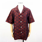 Hemp Leaf Pattern Short Sleeve Oshima Tsumugi Aloha Shirt M CA40