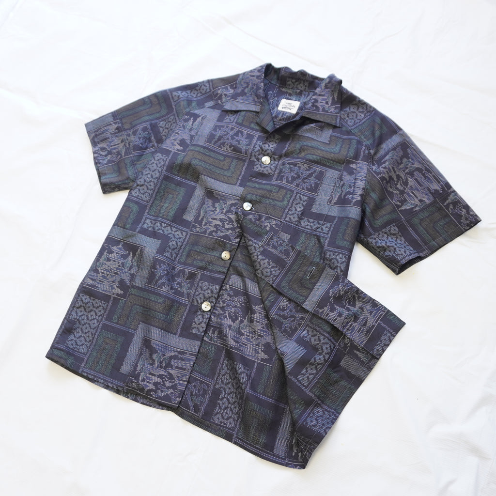 Kimono Aloha Shirt, Oshima Tsumugi, Size L, CA111