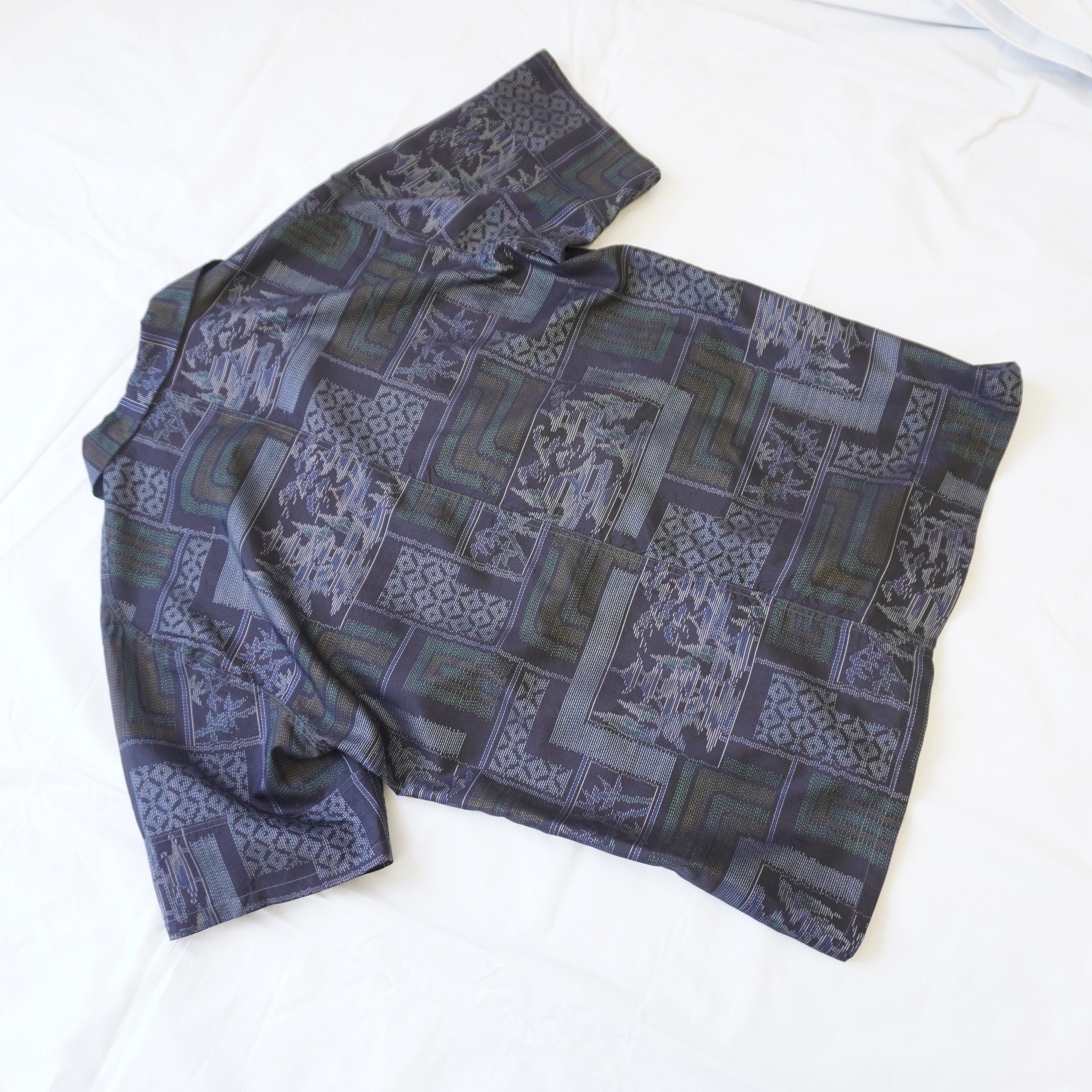 Kimono Aloha Shirt, Oshima Tsumugi, Size L, CA111