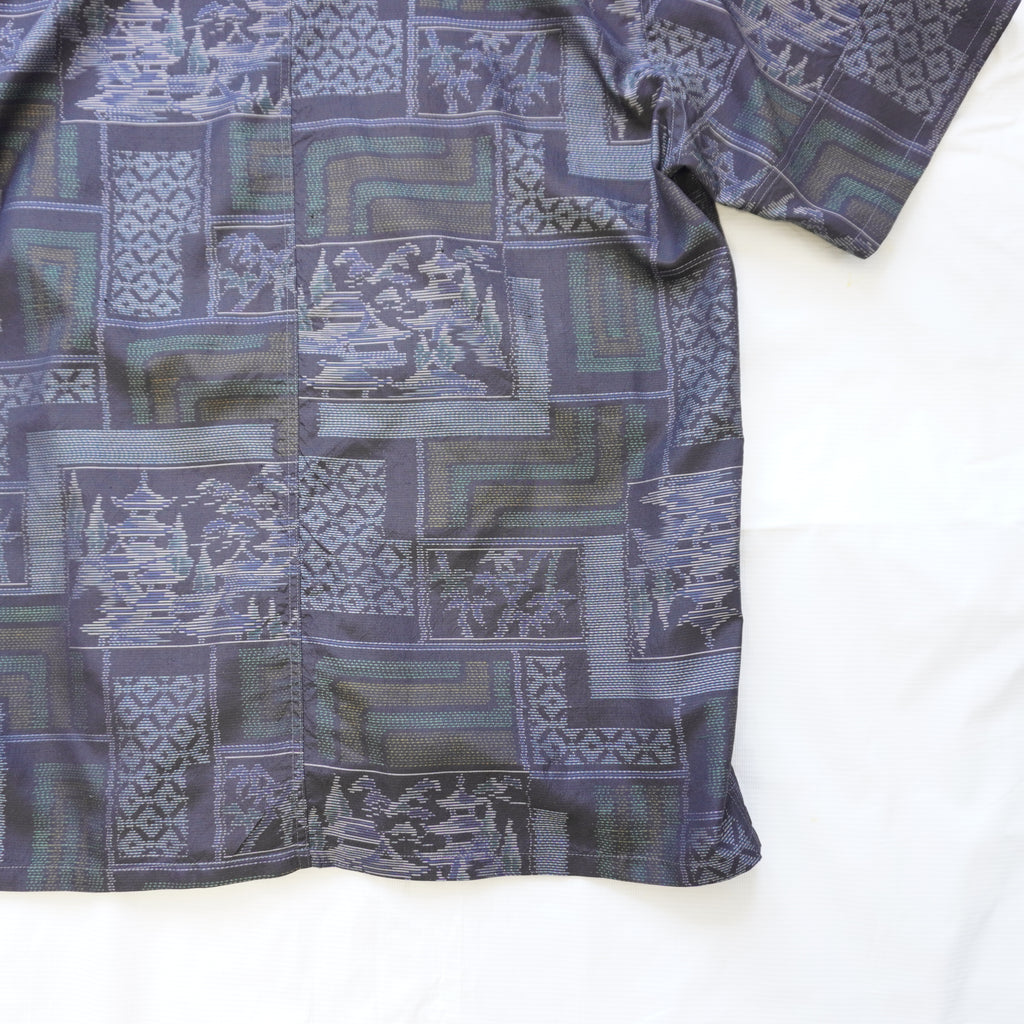 Kimono Aloha Shirt, Oshima Tsumugi, Size L, CA111