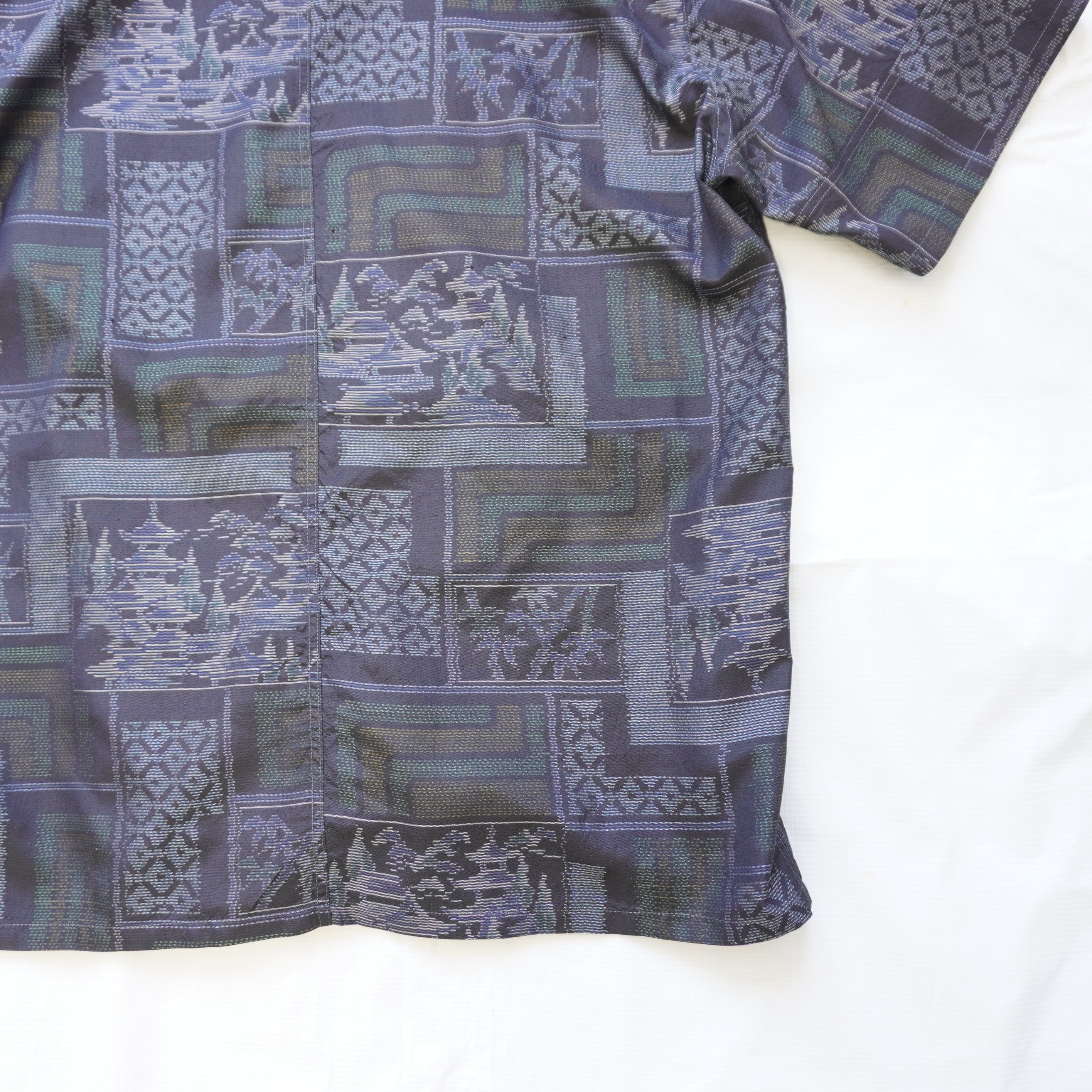 Kimono Aloha Shirt, Oshima Tsumugi, Size L, CA111
