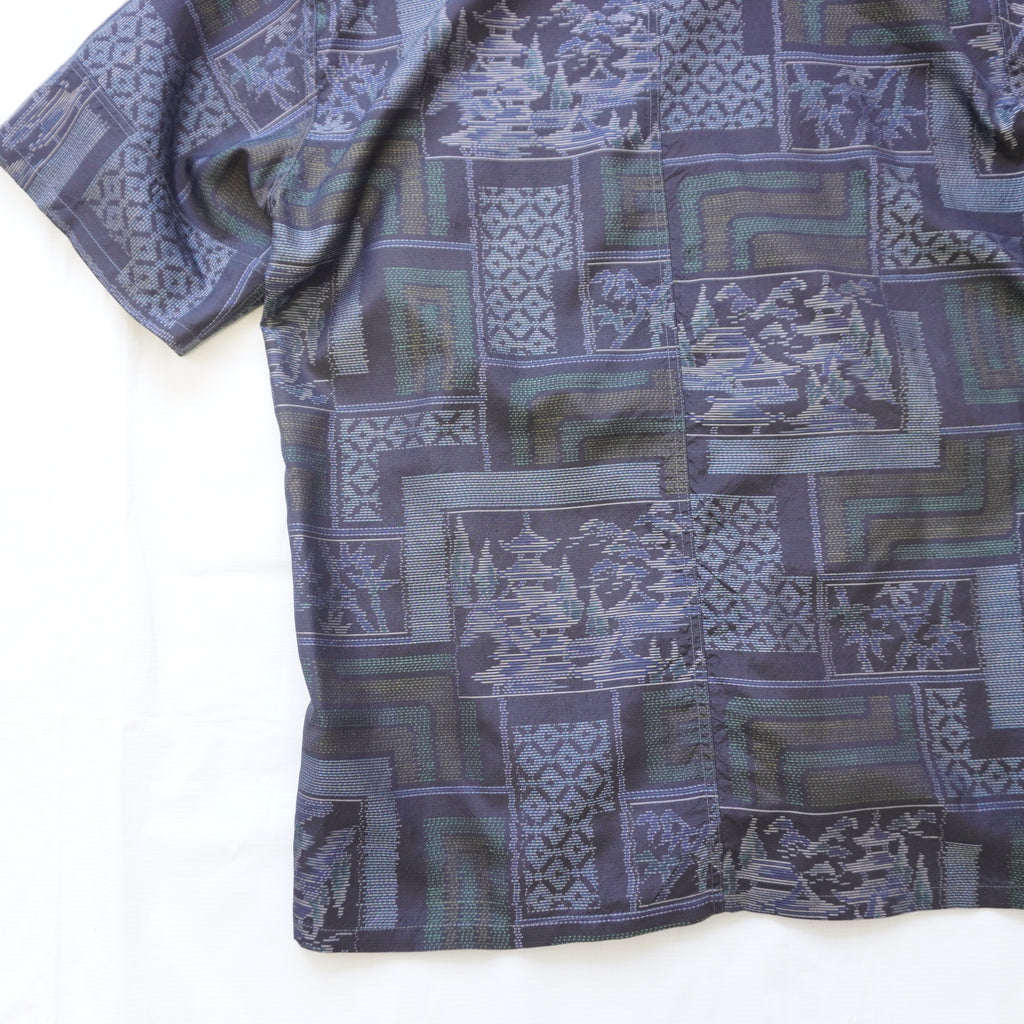 Kimono Aloha Shirt, Oshima Tsumugi, Size L, CA111