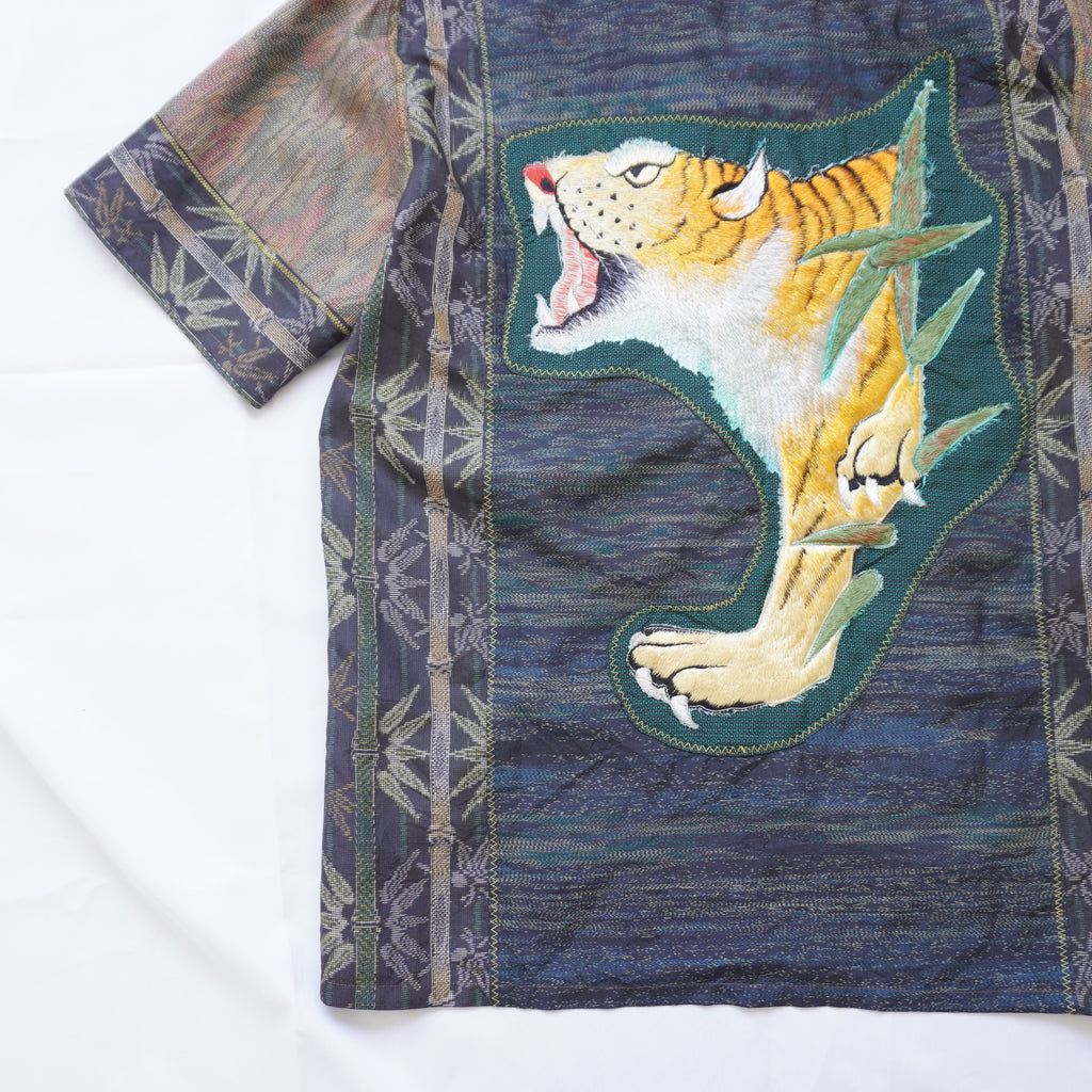 Kimono Aloha Shirt, Oshima Tsumugi, Size L, CA85