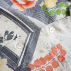 珊瑚色花々　半袖着物アロハシャツ　L　CA112