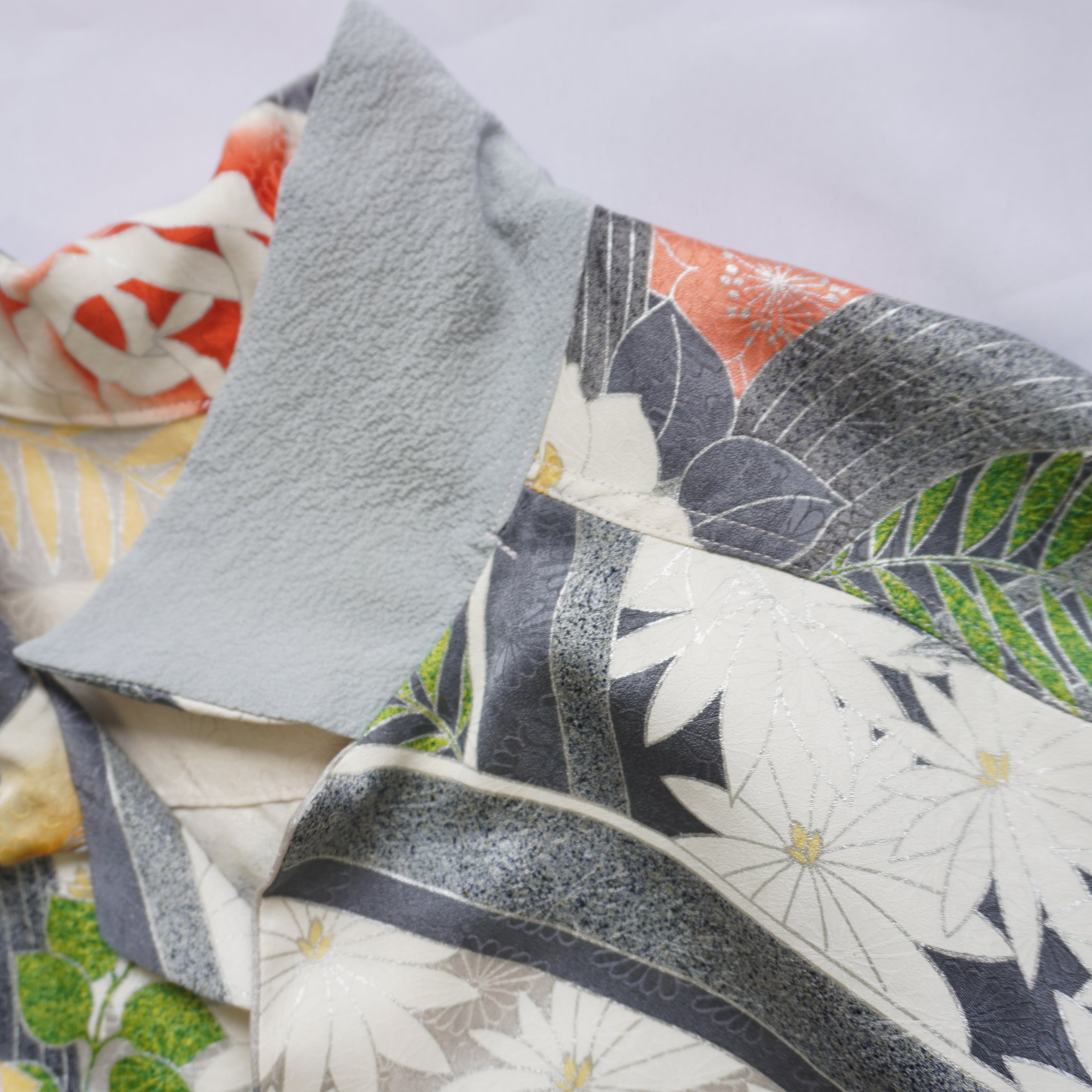 珊瑚色花々　半袖着物アロハシャツ　L　CA112