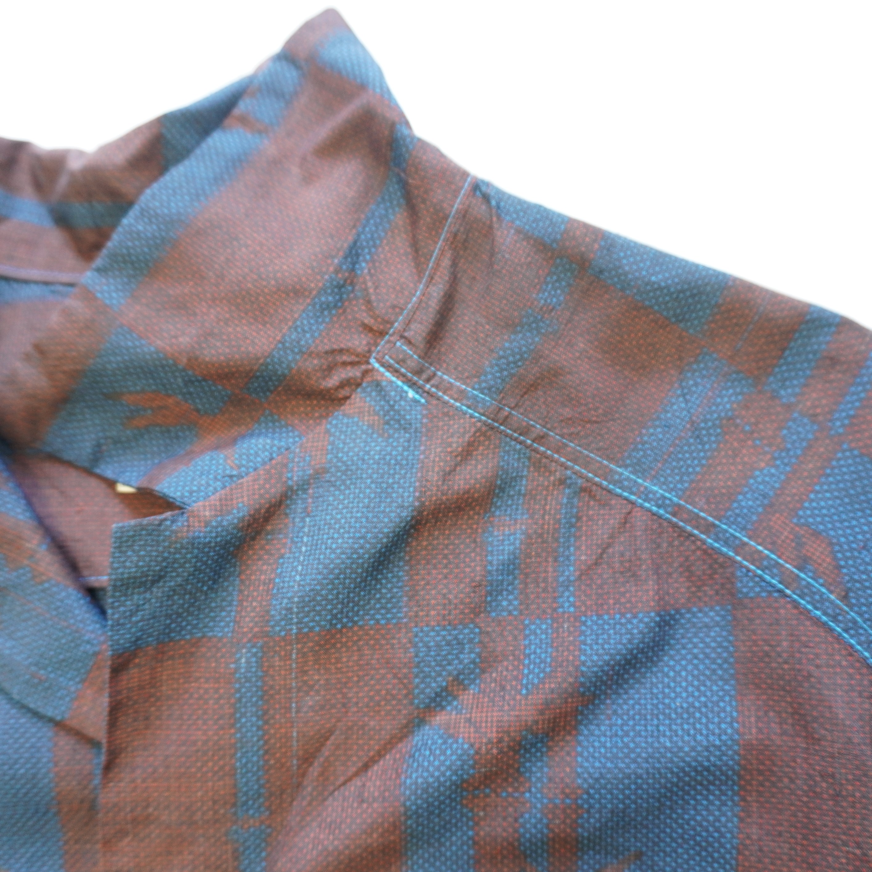 Checkered Pattern Short-Sleeve Oshima Tsumugi Aloha Shirt L CA114