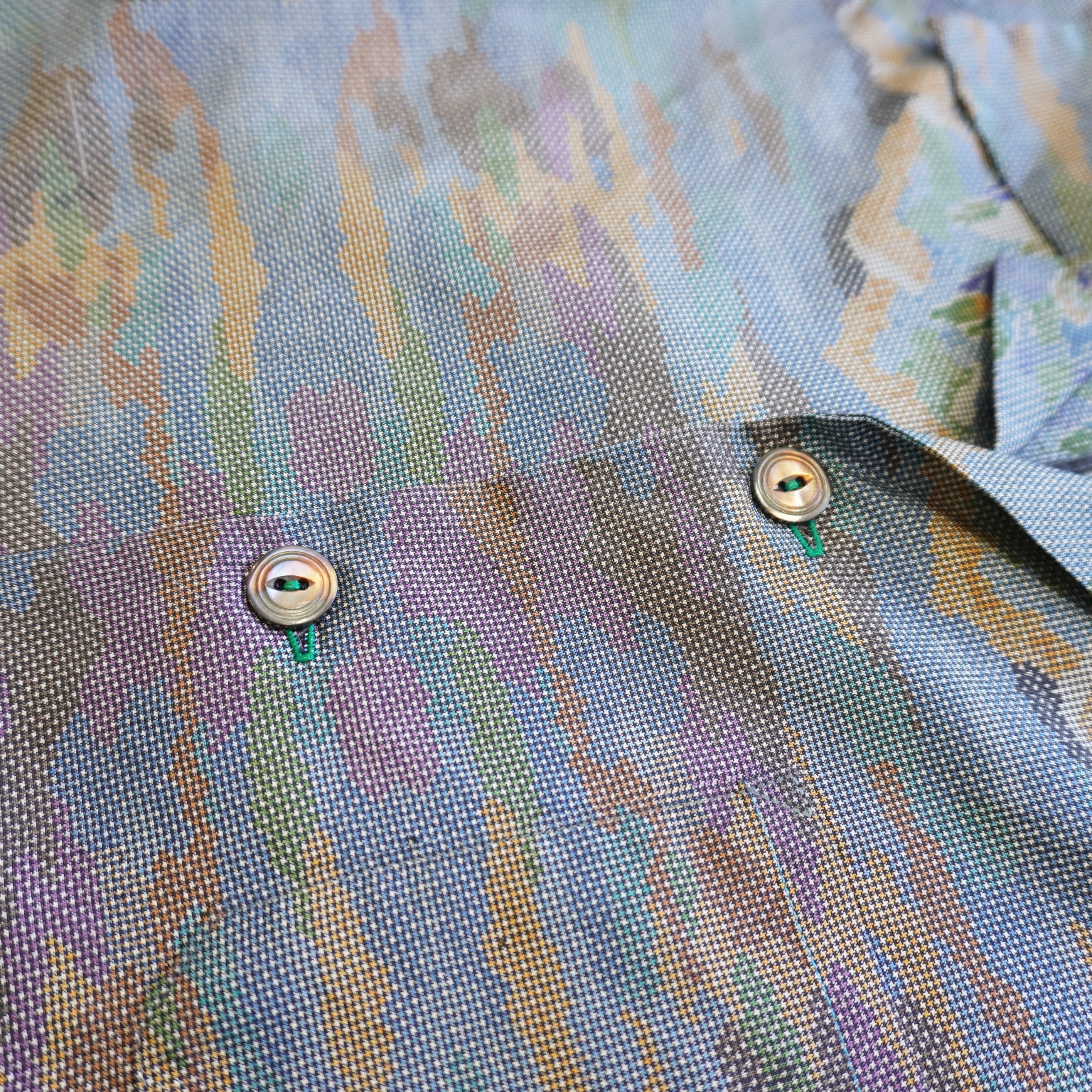 Hazy Mountain View Short-Sleeve Oshima Tsumugi Aloha Shirt L CA115