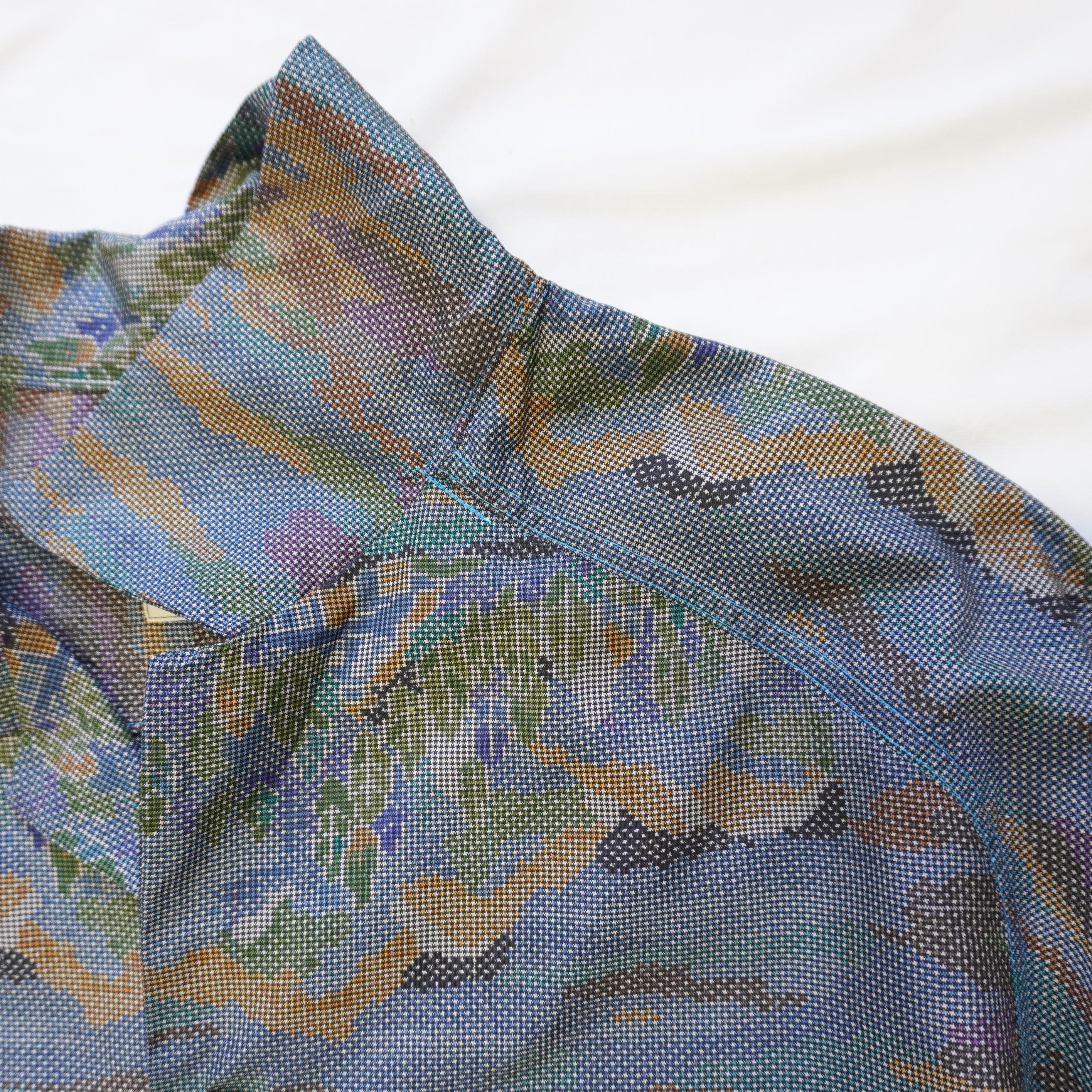 Hazy Mountain View Short-Sleeve Oshima Tsumugi Aloha Shirt L CA115