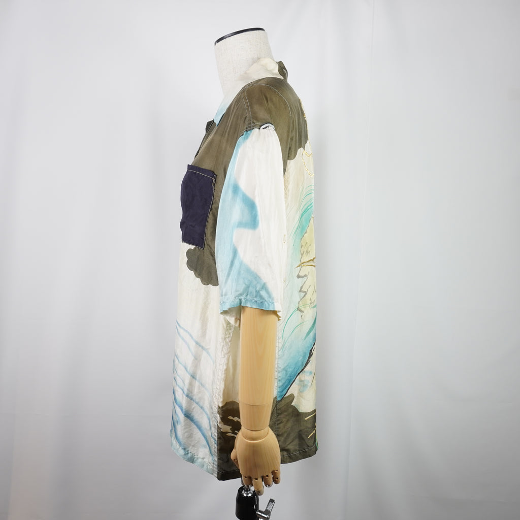 鯉柄山水　半袖アロハシャツ　M　CA6
