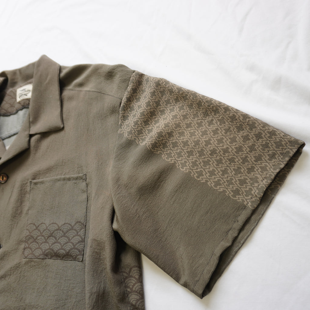 Kimono Aloha Shirt, Oshima Tsumugi Silk, Size L, CA83