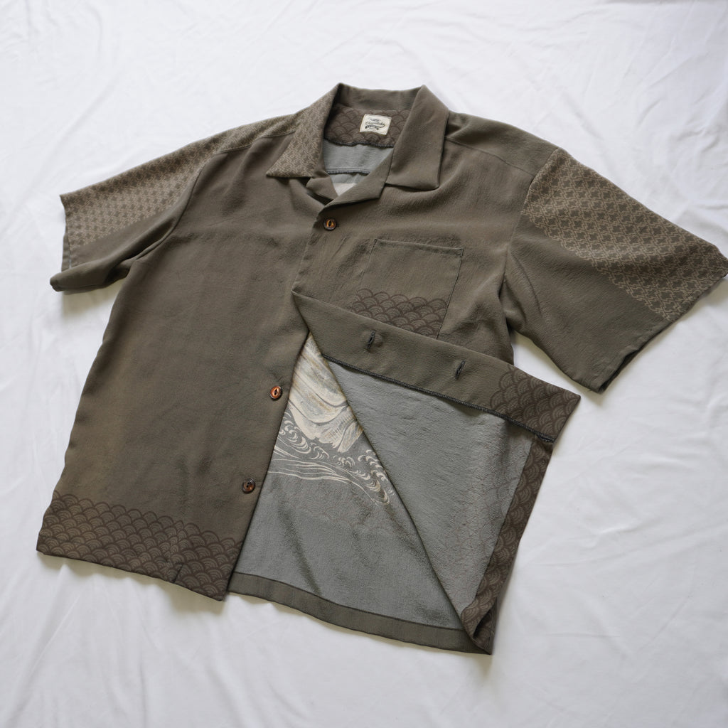 Kimono Aloha Shirt, Oshima Tsumugi Silk, Size L, CA83