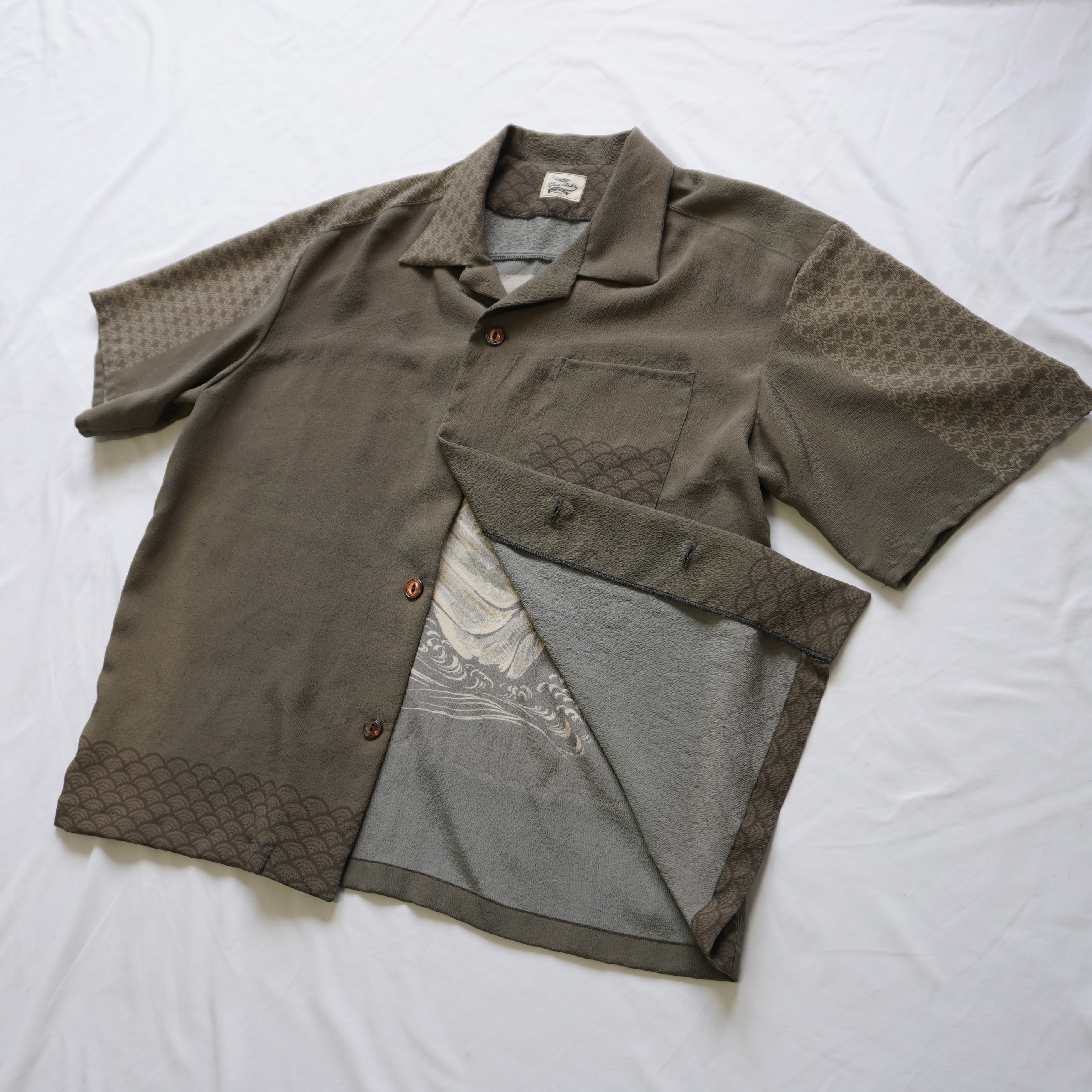 Kimono Aloha Shirt, Oshima Tsumugi Silk, Size L, CA83
