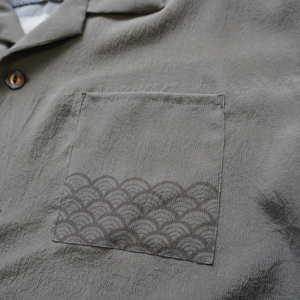 Kimono Aloha Shirt, Oshima Tsumugi Silk, Size L, CA83