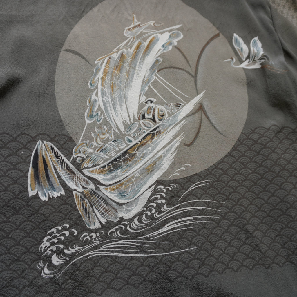 Kimono Aloha Shirt, Oshima Tsumugi Silk, Size L, CA83