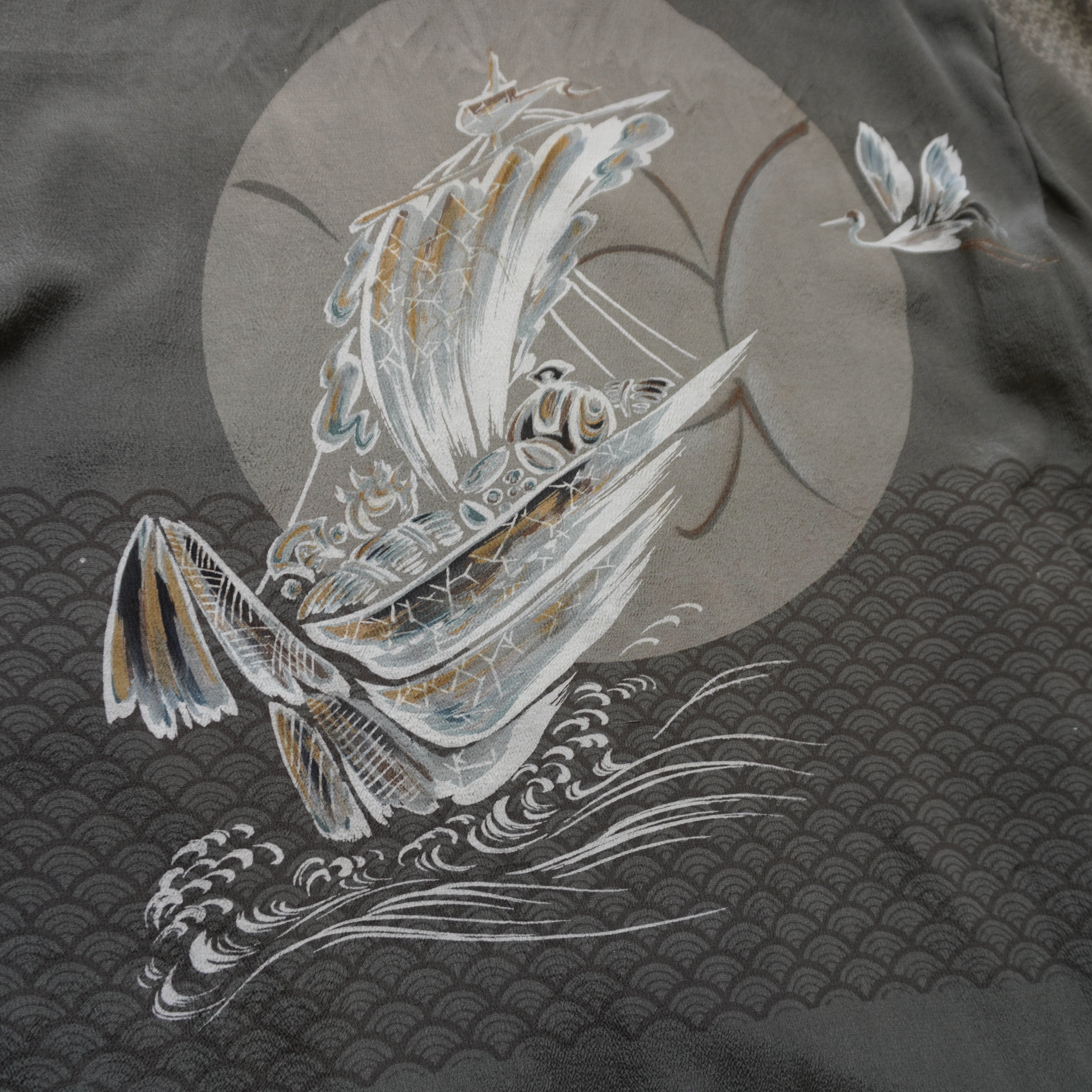 Kimono Aloha Shirt, Oshima Tsumugi Silk, Size L, CA83