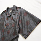 赤い花柄　半袖大島紬アロハシャツ　XL　CA92