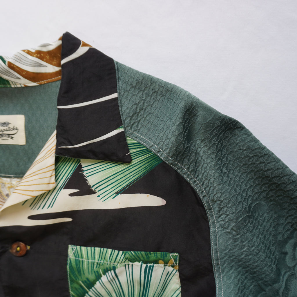 Kimono Aloha Shirt, Baby Garment, Hawk Embroidery, Size L, CA93