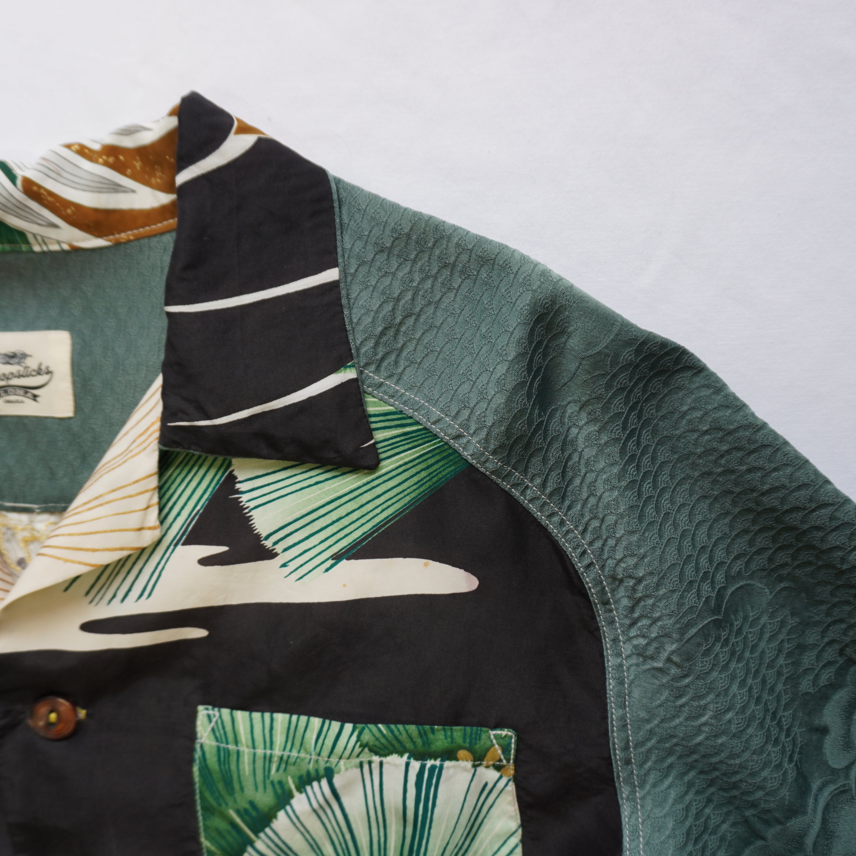 Kimono Aloha Shirt, Baby Garment, Hawk Embroidery, Size L, CA93
