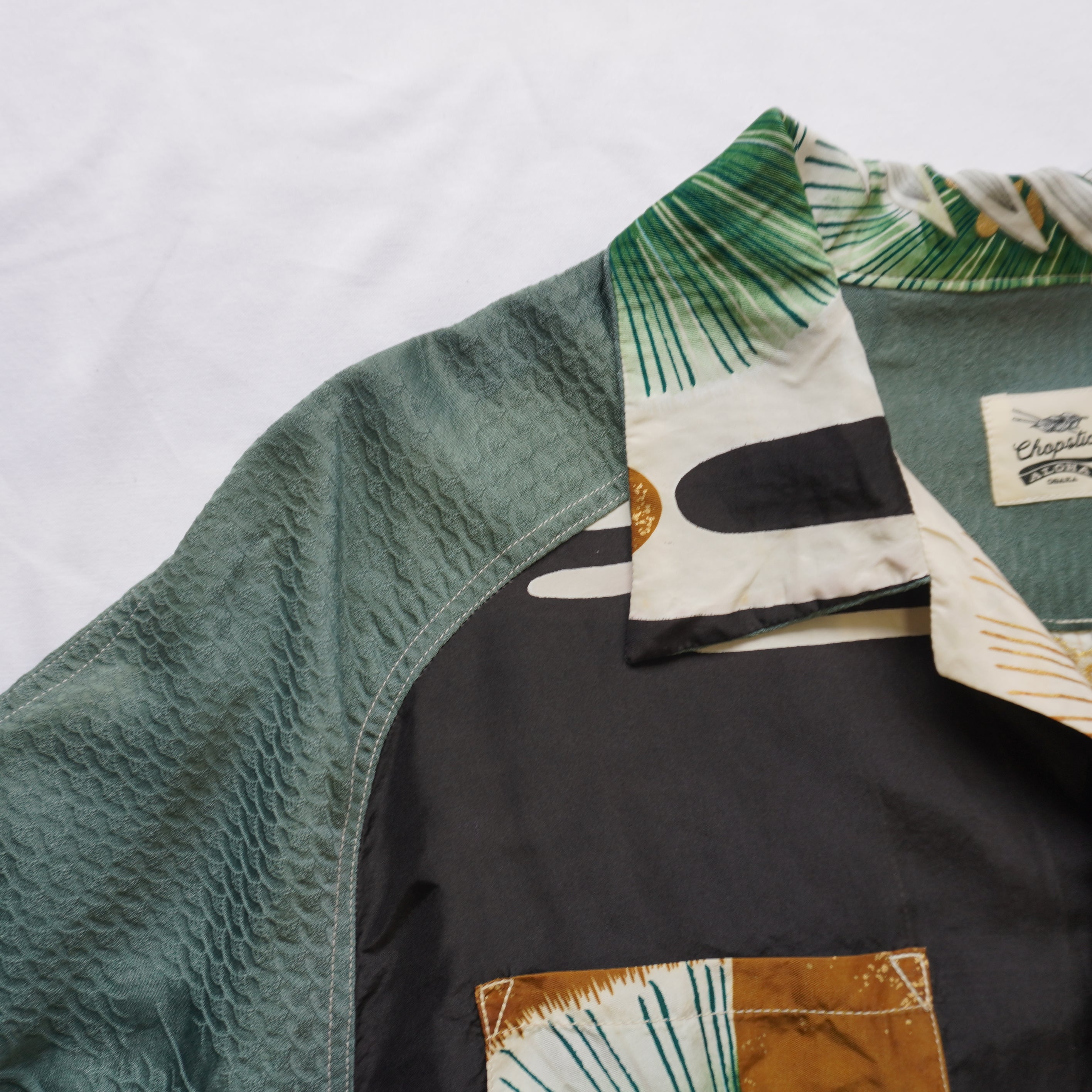 Kimono Aloha Shirt, Baby Garment, Hawk Embroidery, Size L, CA93