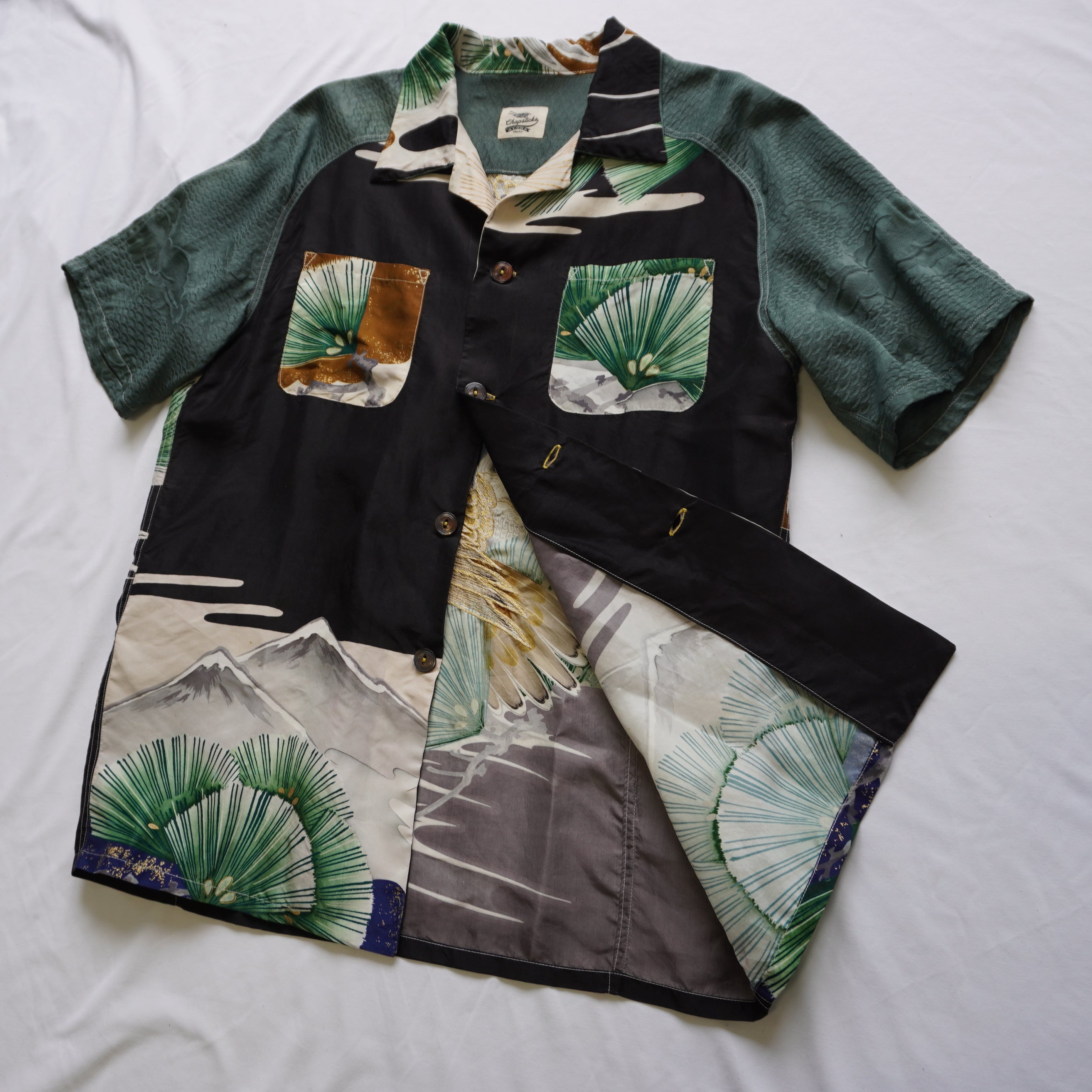 Kimono Aloha Shirt, Baby Garment, Hawk Embroidery, Size L, CA93