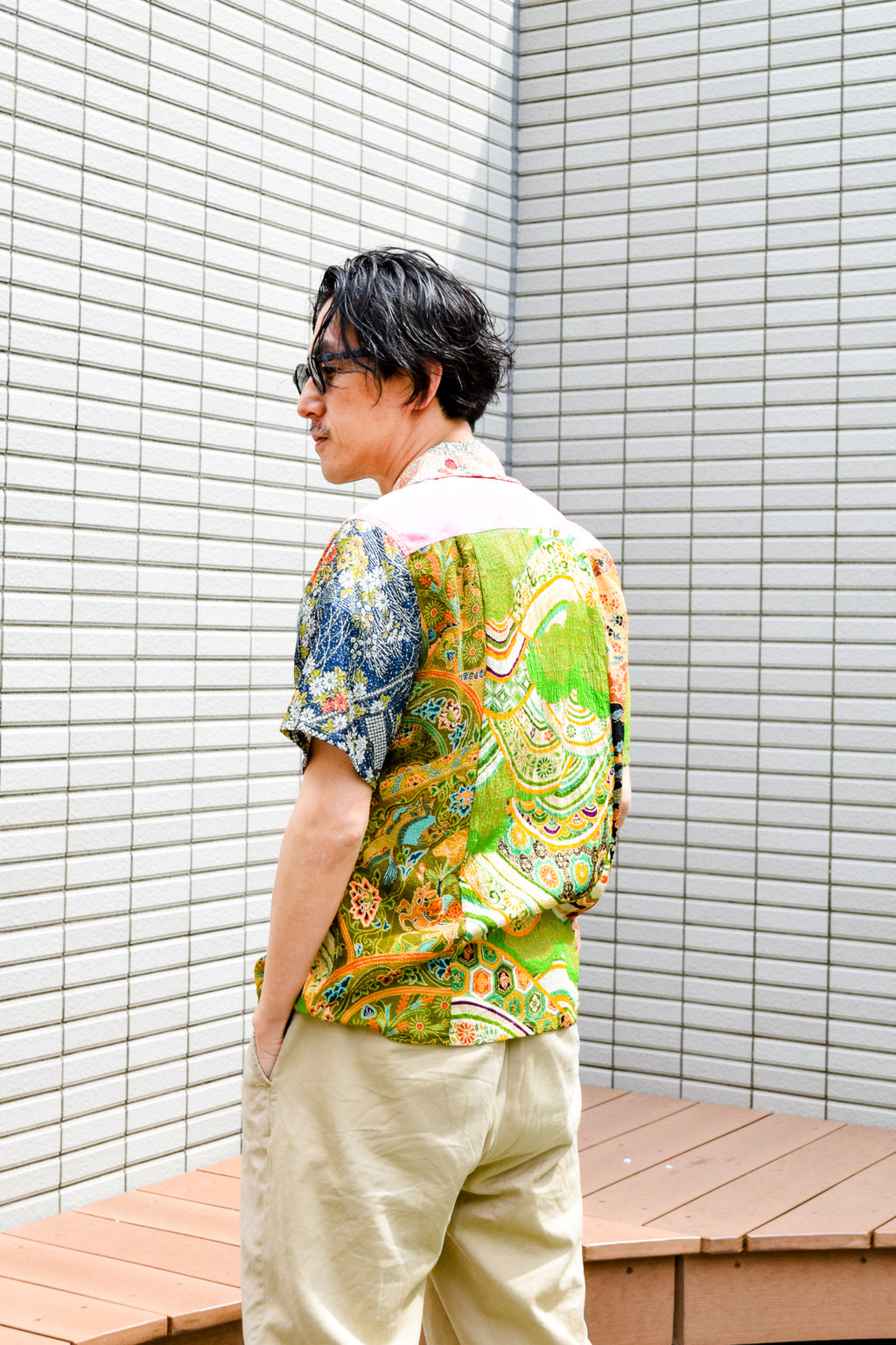 パッチワーク　半袖アロハシャツ　M　CA31