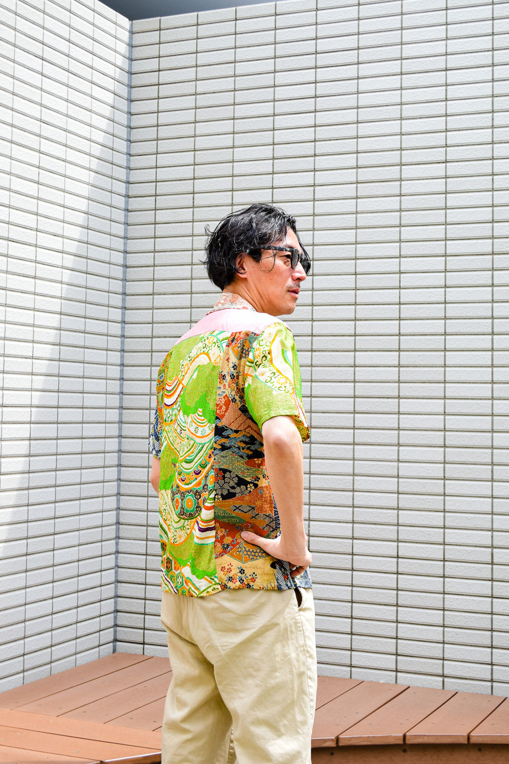 パッチワーク　半袖アロハシャツ　M　CA31