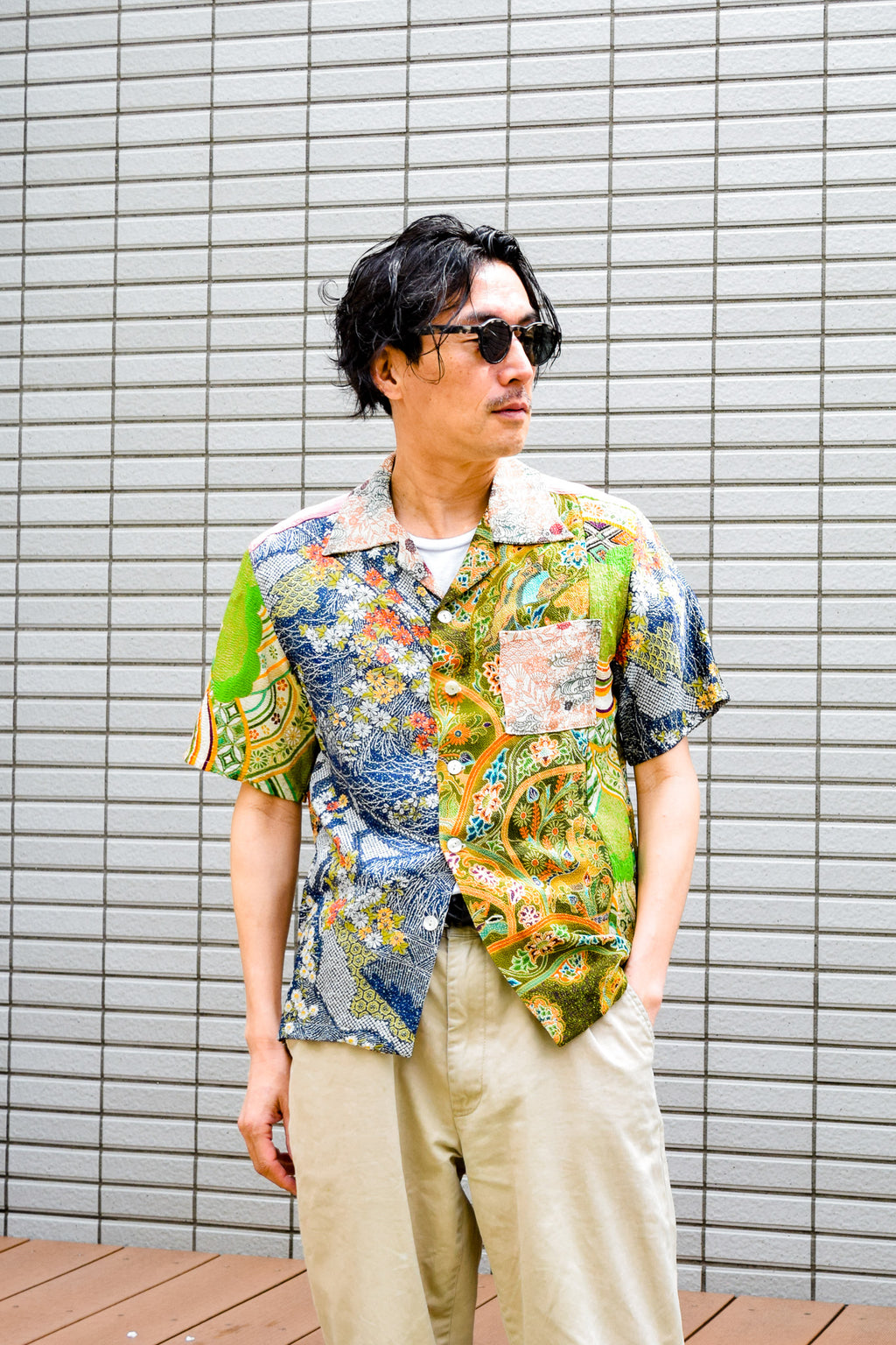 パッチワーク　半袖アロハシャツ　M　CA31