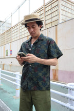 幾何学模様　半袖アロハシャツ　L　CA75