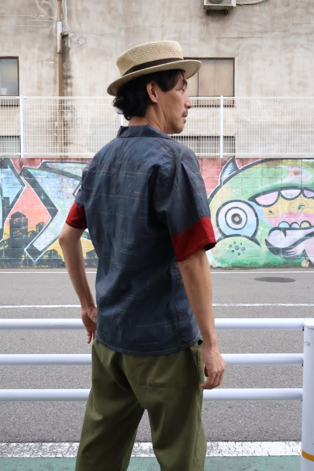 赤袖口　半袖アロハシャツ　L　CA69