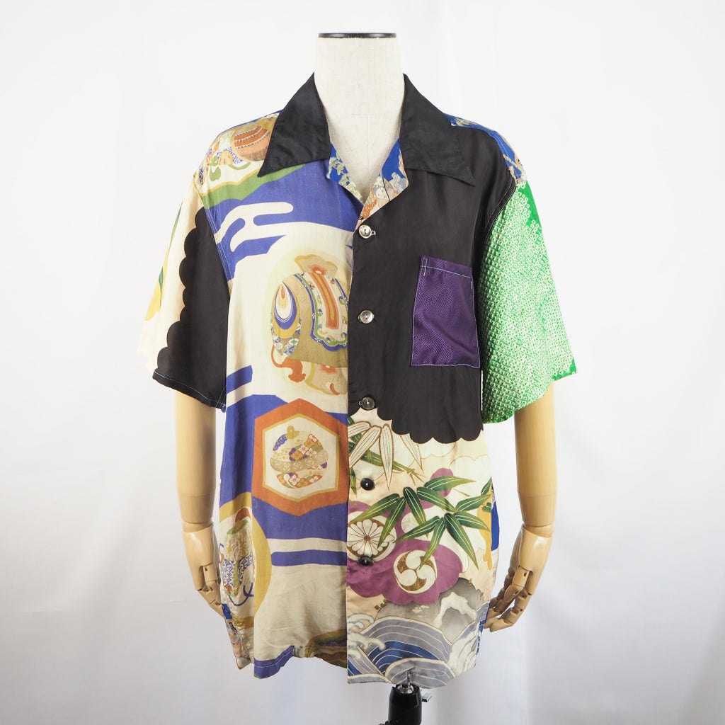鶴と兜　半袖アロハシャツ　M　CA21