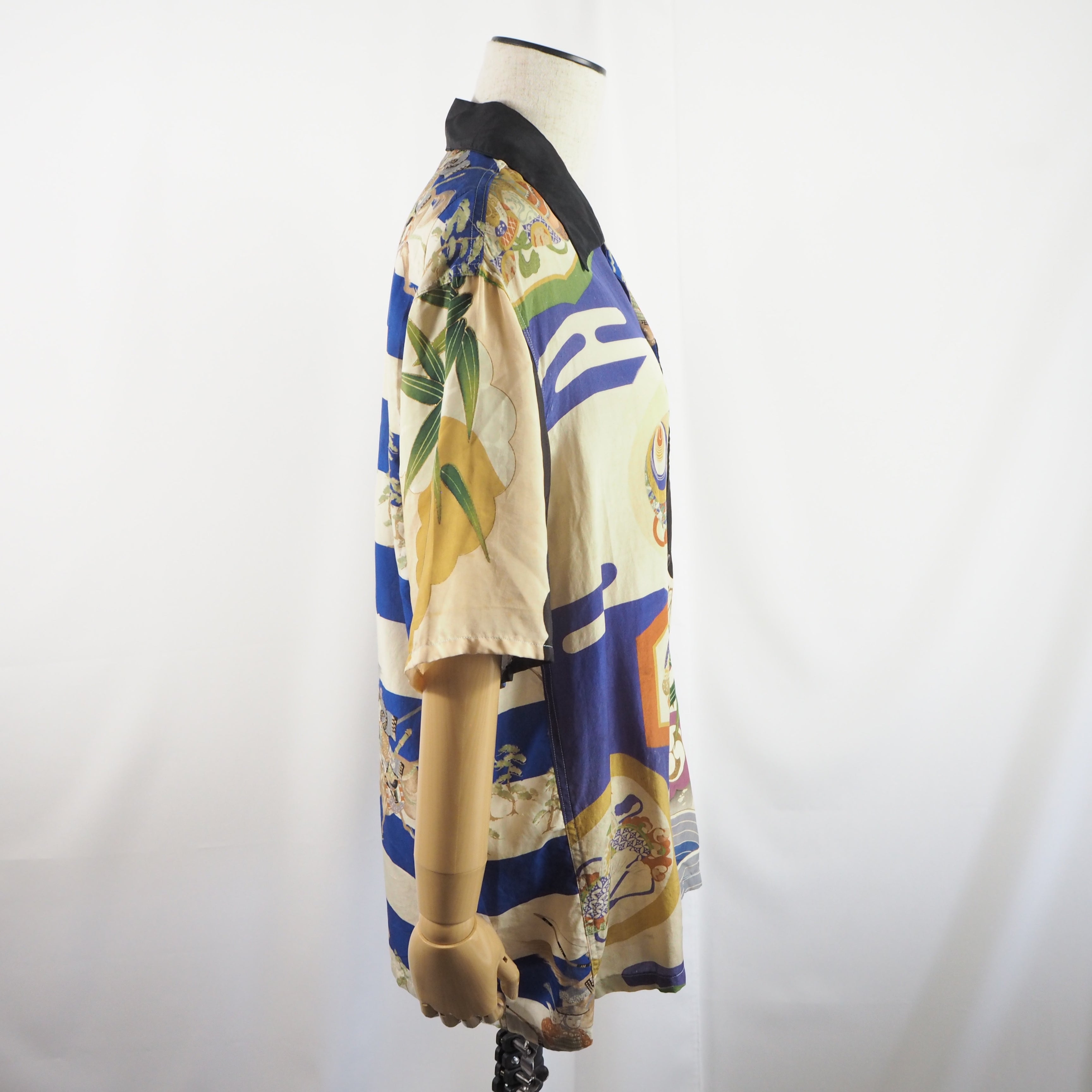 鶴と兜　半袖アロハシャツ　M　CA21