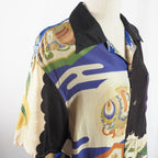 鶴と兜　半袖アロハシャツ　M　CA21