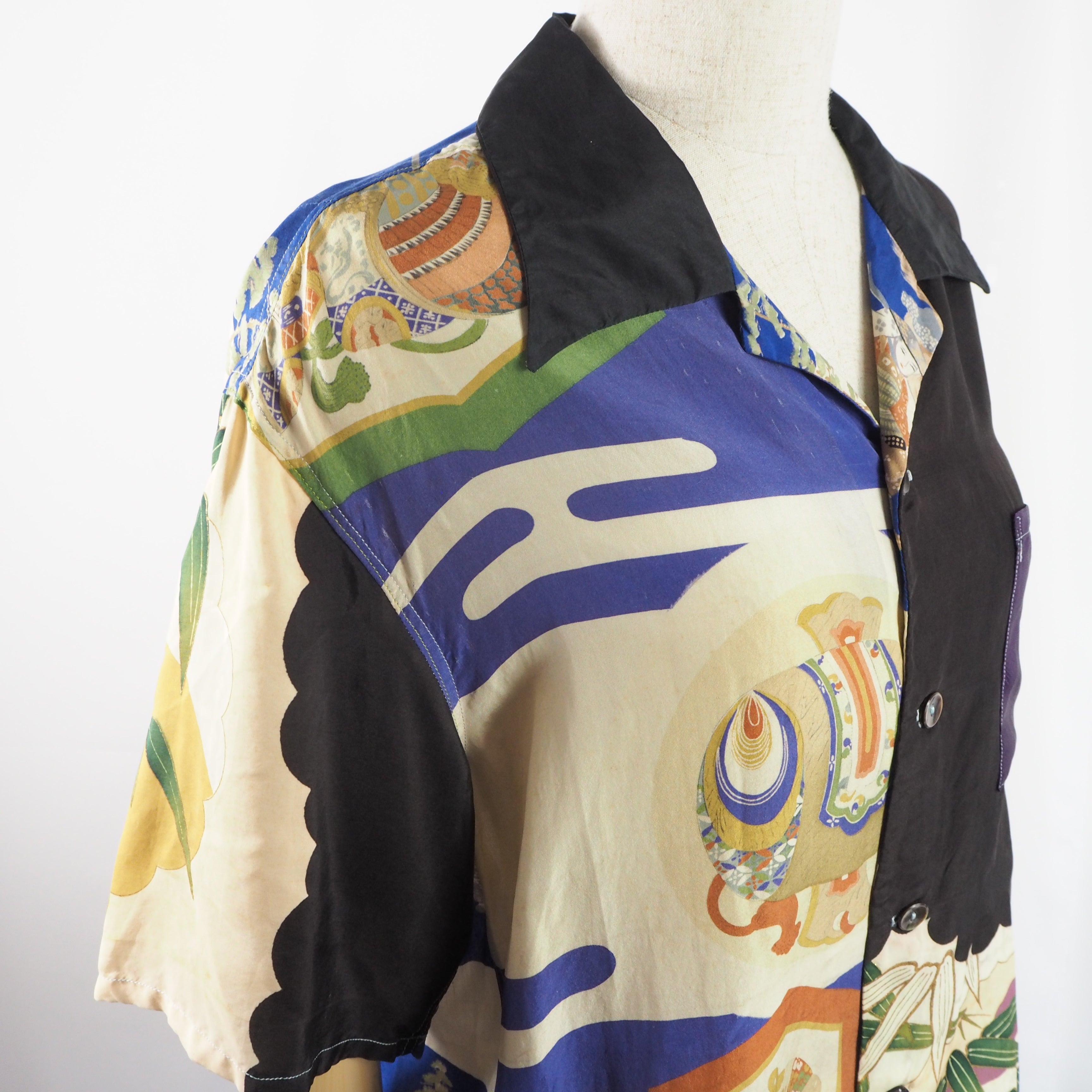 鶴と兜　半袖アロハシャツ　M　CA21