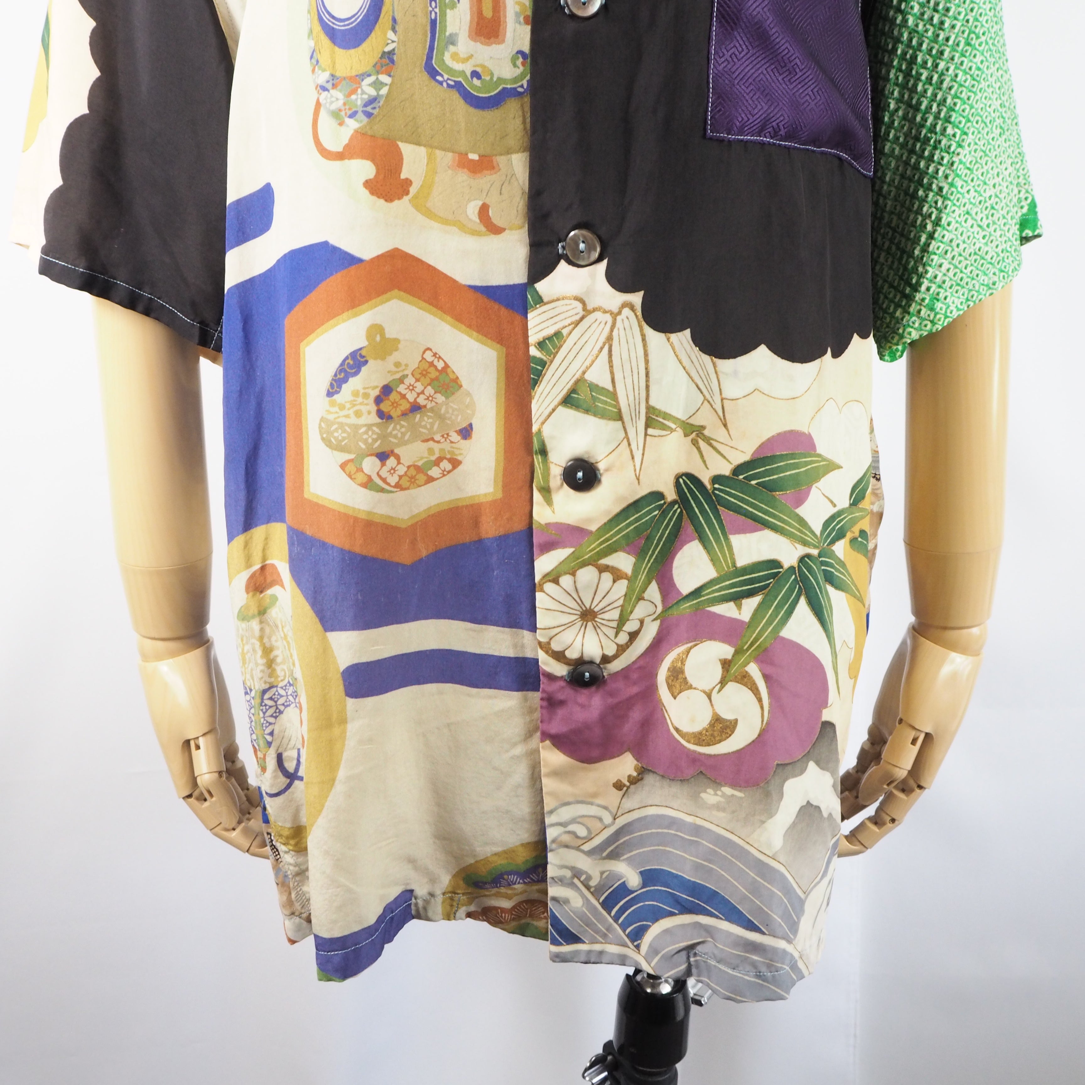 鶴と兜　半袖アロハシャツ　M　CA21