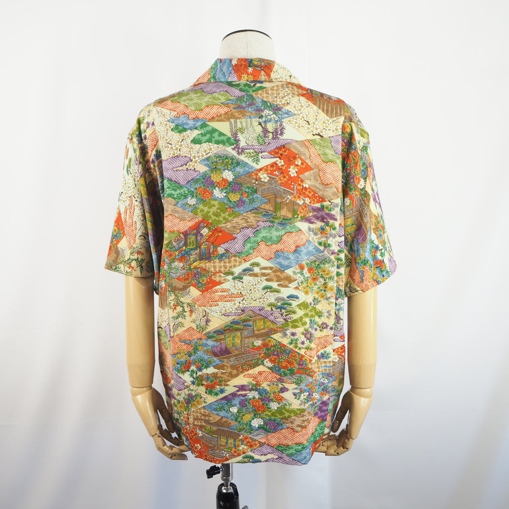 季節の花々　半袖アロハシャツ　M　CA17