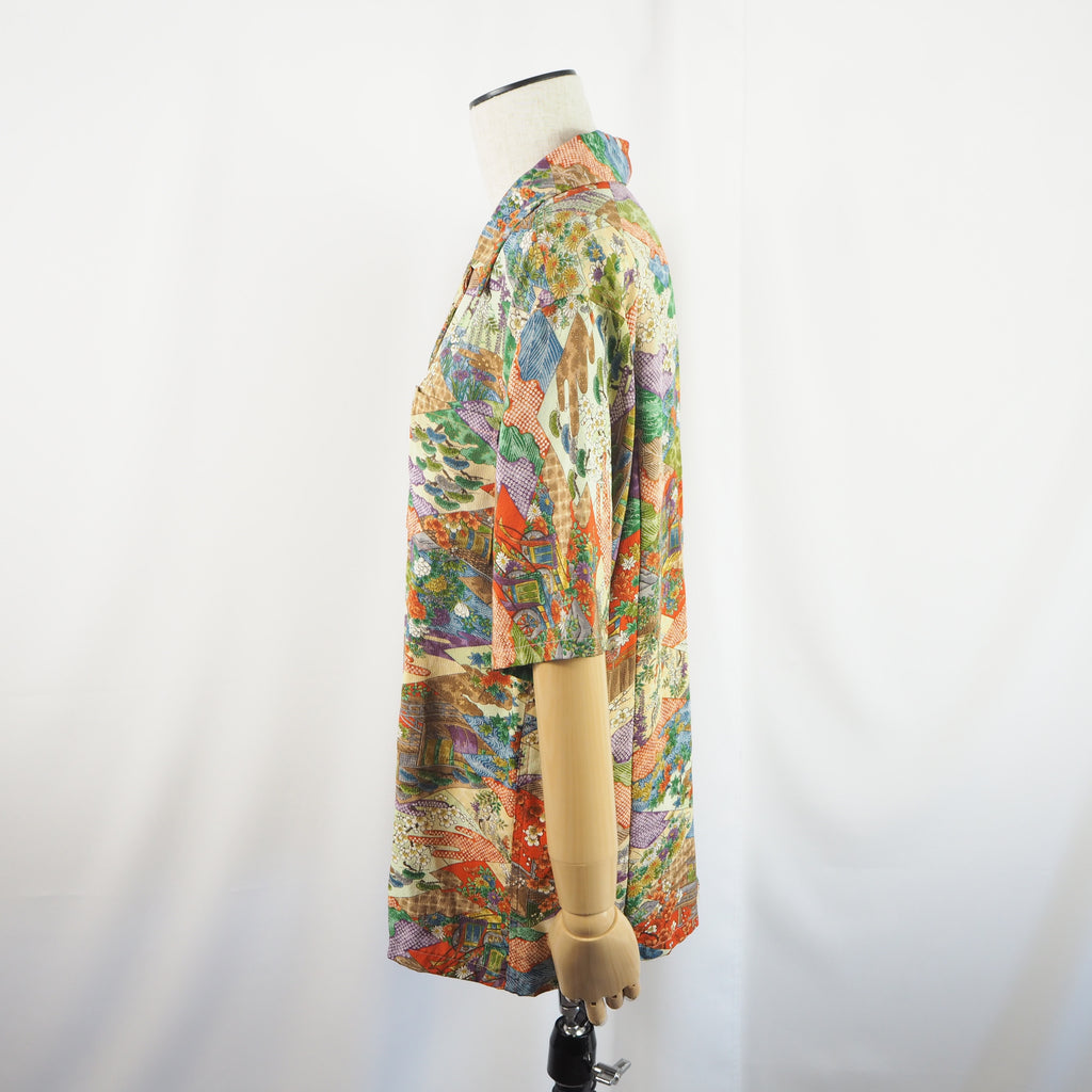 季節の花々　半袖アロハシャツ　M　CA17