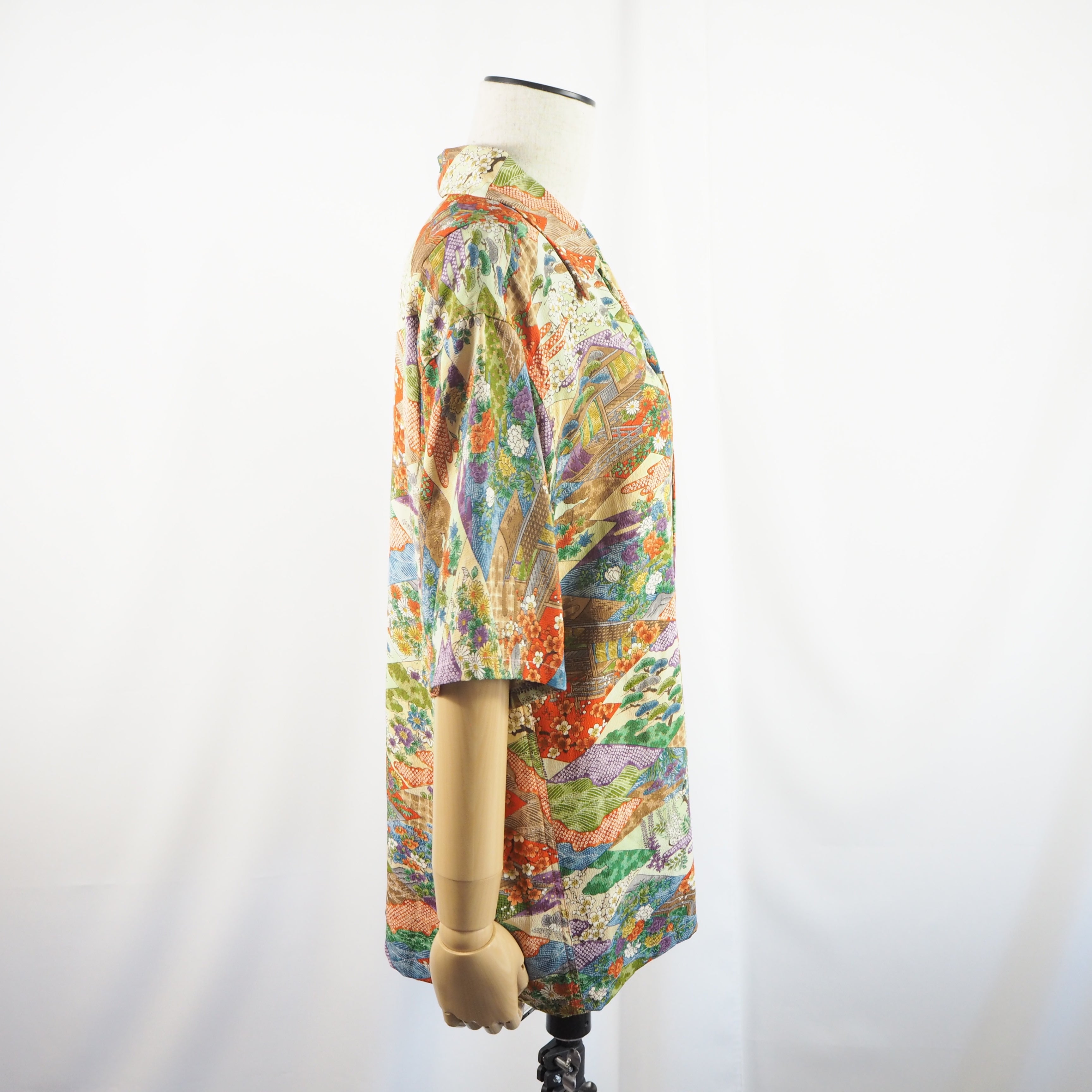 季節の花々　半袖アロハシャツ　M　CA17