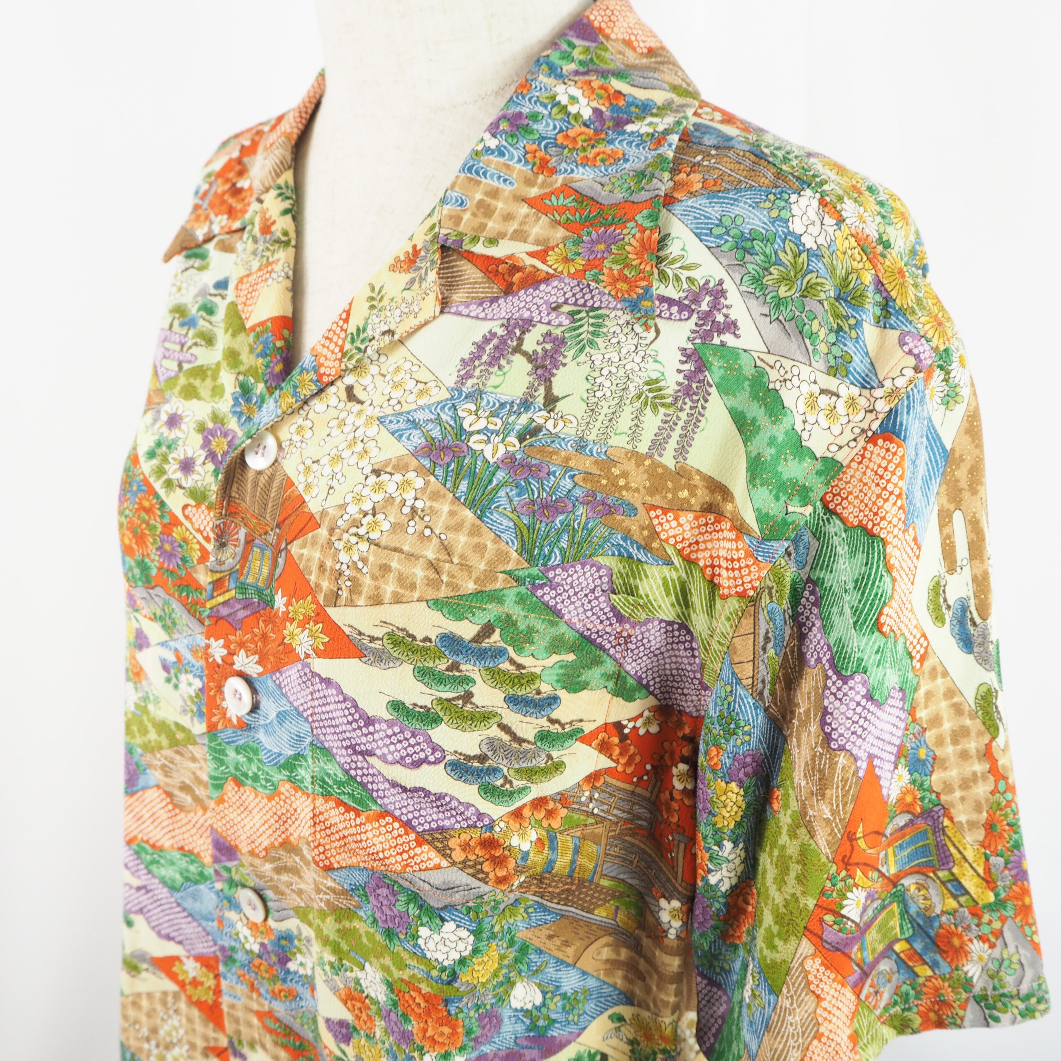 季節の花々　半袖アロハシャツ　M　CA17