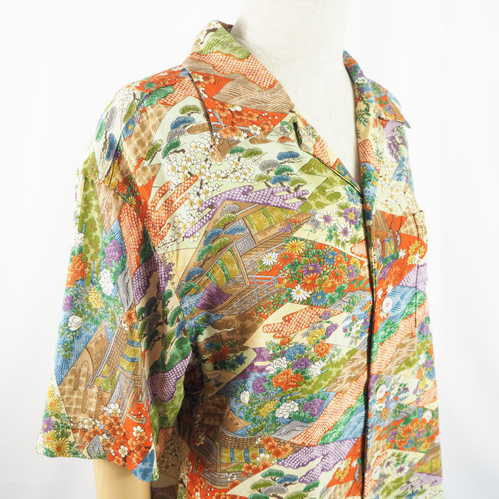 季節の花々　半袖アロハシャツ　M　CA17