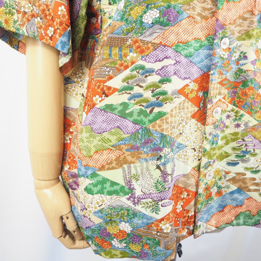 季節の花々　半袖アロハシャツ　M　CA17