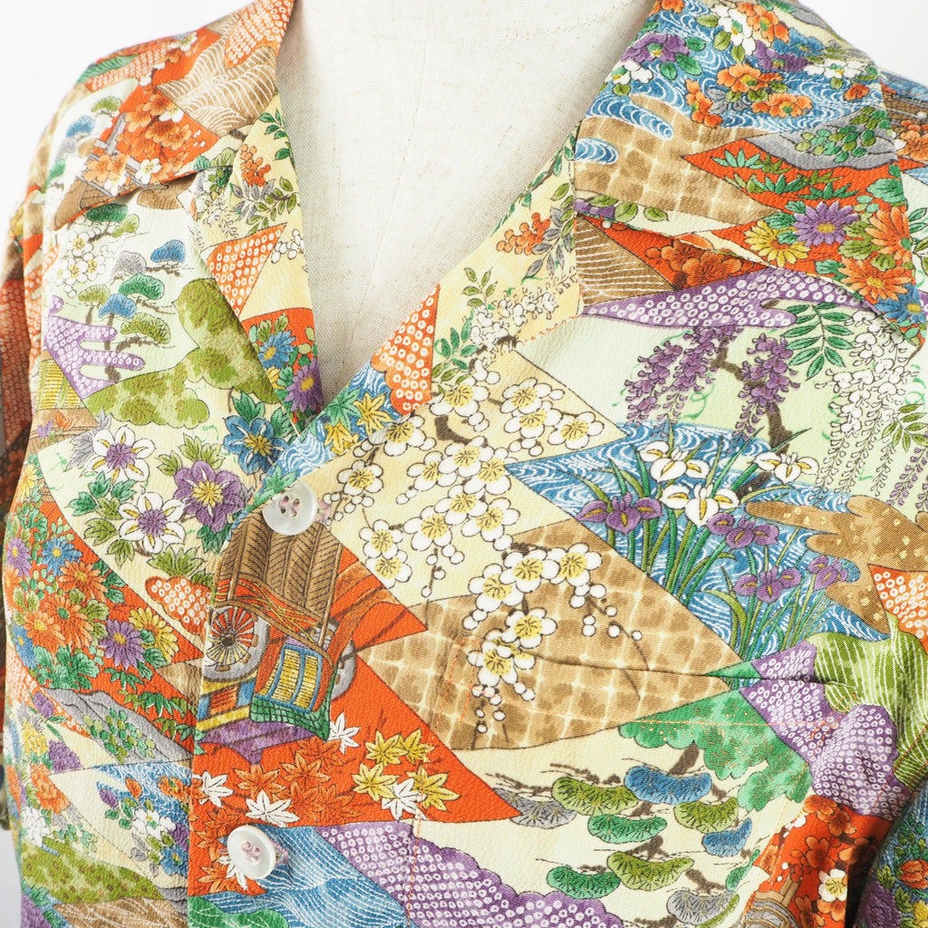 季節の花々　半袖アロハシャツ　M　CA17