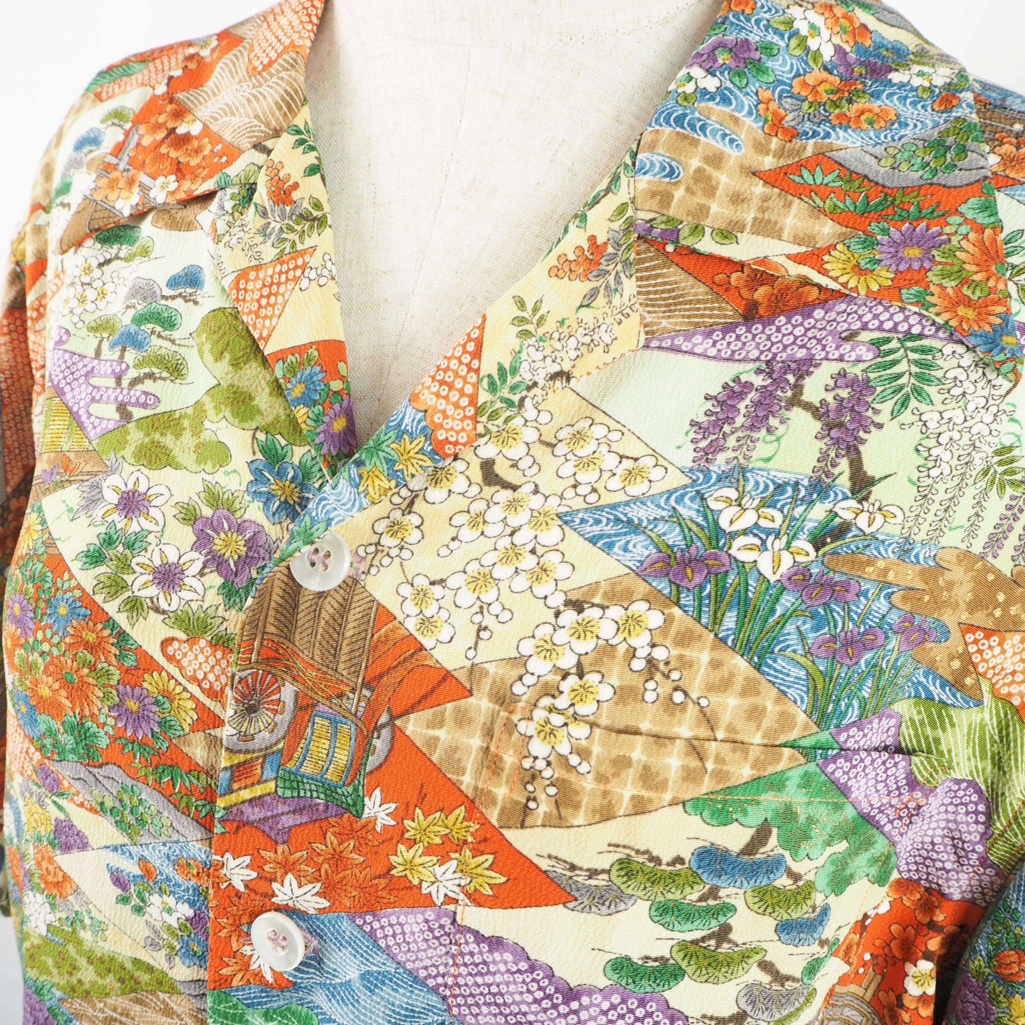 季節の花々　半袖アロハシャツ　M　CA17